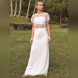 Everlasting Poise White Sheer Pearl Beaded Two-Piece Maxi Dress